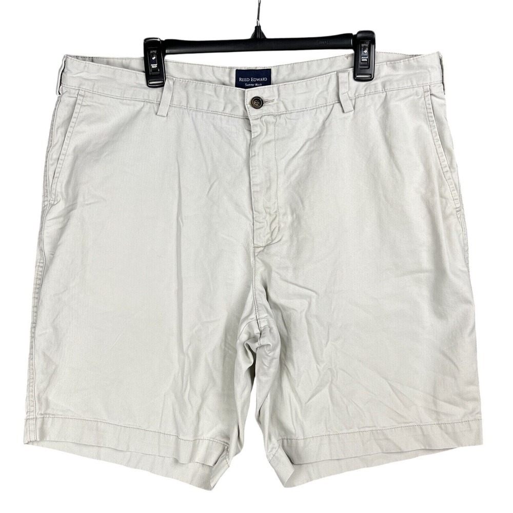 Reed Edward Beige Chino Flat Front Summer Wash Shorts‎ Mens 38  Coastal Preppy